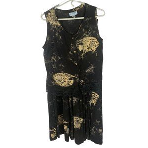 Black and Cream Printed Sleeveless Skirt